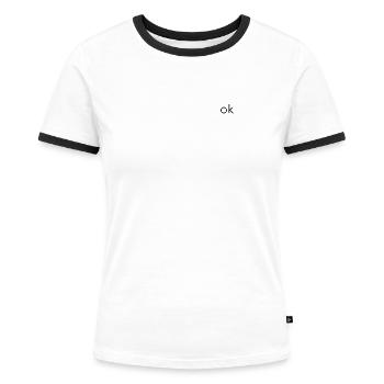 ok Aufschrift vorne schlicht wie Calvin K. - Frauen Kontrast-T-Shirt - Weiß/Schwarz - Vorne - Selfina (174cm)