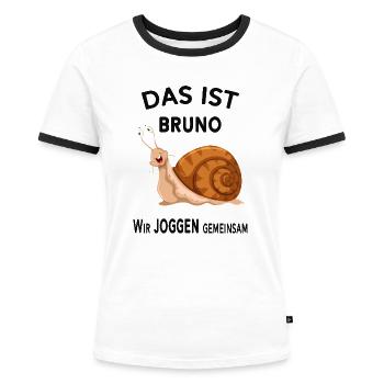 Gemeinsam joggen Lustige Sprüche Humor - Frauen Kontrast-T-Shirt - Weiß/Schwarz - Vorne - Selfina (174cm)