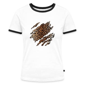Wilder Leopard nach innen - Frauen Kontrast-T-Shirt - Weiß/Schwarz - Vorne - Selfina (174cm)