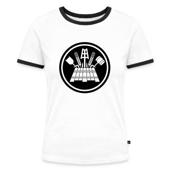Zunftzeichen der Bierbrauer, negativ - Frauen Kontrast-T-Shirt - Weiß/Schwarz - Vorne - Selfina (174cm)