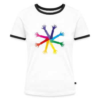 Bunte Hände - Vielfalt und Integration - Frauen Kontrast-T-Shirt - Weiß/Schwarz - Vorne - Selfina (174cm)