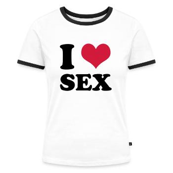 i love sex - Frauen Kontrast-T-Shirt - Weiß/Schwarz - Vorne - Selfina (174cm)