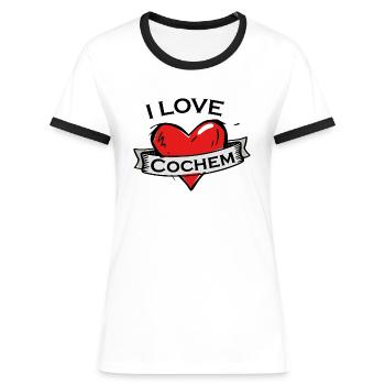 Cochem - Ich liebe Stadtnamen in Tattoo Stil - Frauen Kontrast-T-Shirt - Weiß/Schwarz - Vorne - Selfina (174cm)