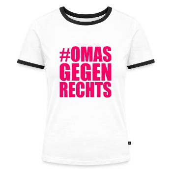 omas gegen rechts - Frauen Kontrast-T-Shirt - Weiß/Schwarz - Vorne - Selfina (174cm)