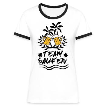 Team Saufen Malle JGA Party Design - Frauen Kontrast-T-Shirt - Weiß/Schwarz - Vorne - Selfina (174cm)