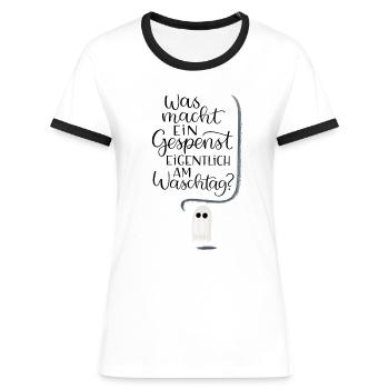 Waschtag Gespenst - Frauen Kontrast-T-Shirt - Weiß/Schwarz - Vorne - Selfina (174cm)