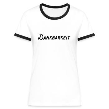 Dankbarkeit - Frauen Kontrast-T-Shirt - Weiß/Schwarz - Vorne - Selfina (174cm)