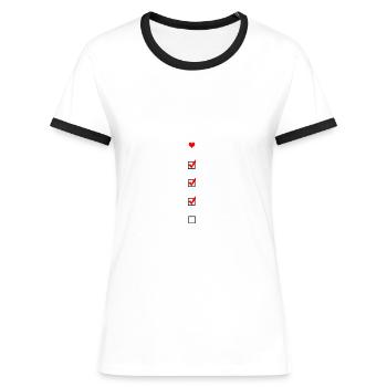 Auf zur Wanderkönigin - Wandernadel in Gold - Frauen Kontrast-T-Shirt - Weiß/Schwarz - Vorne - Selfina (174cm)