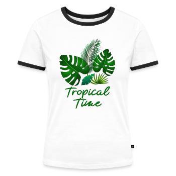 Feuilles tropicales - T-shirt contrasté Femme - blanc/noir - Devant - Selfina (174cm)