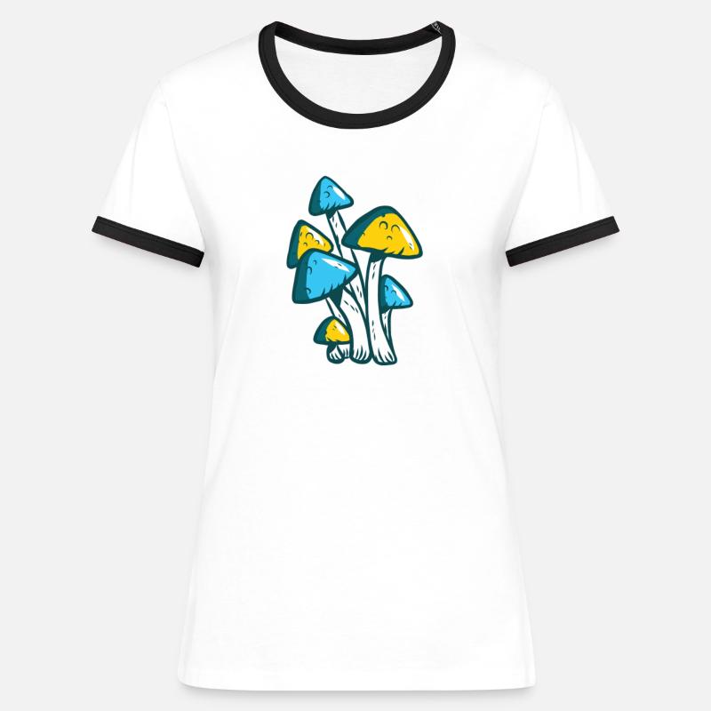 Champignon PSY Svampe Psytrance Psychedelic Techno Music - Dame kontrast-T-shirt - hvid/sort