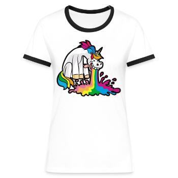 Caca Licorne Caca Passer Breaking Drôle - T-shirt contrasté Femme - blanc/noir - Devant - Selfina (174cm)