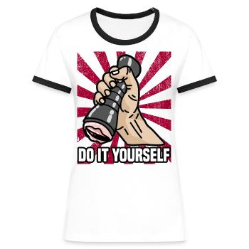 DO IT YOURSELF Bags Vagina Pocket Pussy Pussy - Women's Ringer T-Shirt - white/black - Front - Selfina (174cm)