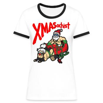XMASochist Weihnachten Masochist BDSM Sadomaso - Frauen Kontrast-T-Shirt - Weiß/Schwarz - Vorne - Selfina (174cm)