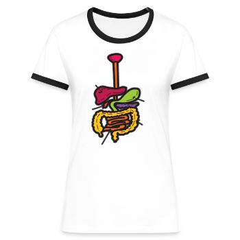Verdauung Organe Lustiger Cartoon Comic Humor - Frauen Kontrast-T-Shirt - Weiß/Schwarz - Vorne - Selfina (174cm)
