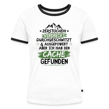 Zerstochen verdreckt durchgeschwitzt - Frauen Kontrast-T-Shirt - Weiß/Schwarz - Vorne - Selfina (174cm)