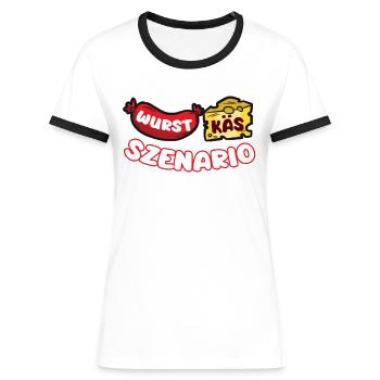Worst Case Scenario Wurst Käs Szenario Witz Humor - Frauen Kontrast-T-Shirt - Weiß/Schwarz - Vorne - Selfina (174cm)