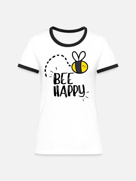 Bee Happy! - Frauen Kontrast-T-Shirt - Weiß/Schwarz