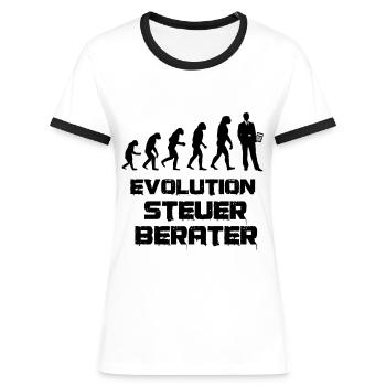 Steuerberater Evolution Primaten zum Steuerberater - Frauen Kontrast-T-Shirt - Weiß/Schwarz - Vorne - Selfina (174cm)