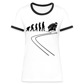 Motorradfahrer Motorcycle Moped Evolution Motorrad - Frauen Kontrast-T-Shirt - Weiß/Schwarz - Vorne - Selfina (174cm)
