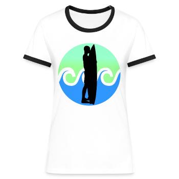 Surfer - Surfen - Frauen Kontrast-T-Shirt - Weiß/Schwarz - Vorne - Selfina (174cm)