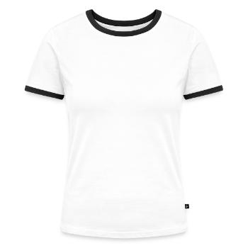 Love badminton, humour badiste, idée cadeau sport - T-shirt contrasté Femme - blanc/noir - Devant - Selfina (174cm)