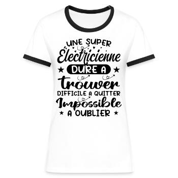 Une Super Electricienne - Cadeau électricienne - T-shirt contrasté Femme - blanc/noir - Devant - Selfina (174cm)