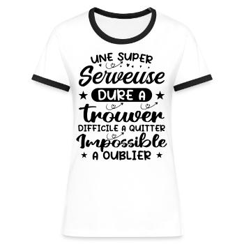 Une Super Serveuse - Cadeau serveuse - T-shirt contrasté Femme - blanc/noir - Devant - Selfina (174cm)