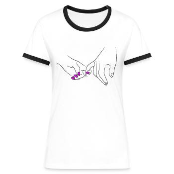 Main dans la main couple romantique - T-shirt contrasté Femme - blanc/noir - Devant - Selfina (174cm)