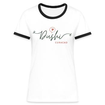 Dushi Curacao Love Heart - Women's Ringer T-Shirt - white/black - Front - Selfina (174cm)