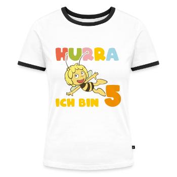 Biene Maja Hurra Ich bin 5! 5. Geburtstag - Frauen Kontrast-T-Shirt - Weiß/Schwarz - Vorne - Selfina (174cm)