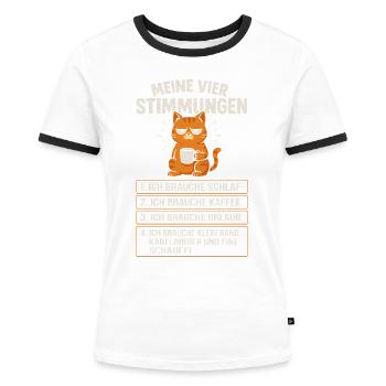 Meine Vier Stimmungen Lustige Katze - Frauen Kontrast-T-Shirt - Weiß/Schwarz - Vorne - Selfina (174cm)