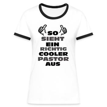 Pastor Geschenk Pastor Shirt Pastor Geschenkidee - Frauen Kontrast-T-Shirt - Weiß/Schwarz - Vorne - Selfina (174cm)