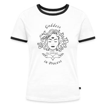 Déesse - en cours - T-shirt contrasté Femme - blanc/noir - Devant - Selfina (174cm)