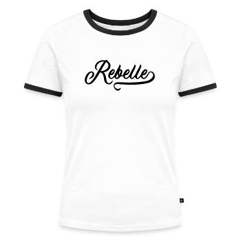 Rebelle - T-shirt contrasté Femme - blanc/noir - Devant - Selfina (174cm)