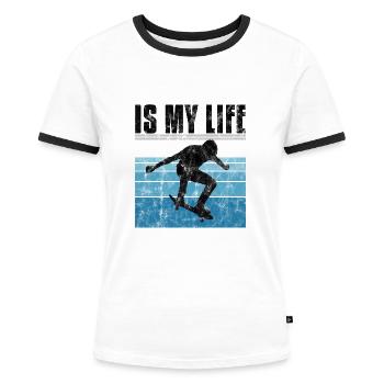 Le skate est ma vie Skateboard Skateboard Cadeau de skateboard - T-shirt contrasté Femme - blanc/noir - Devant - Selfina (174cm)