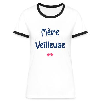 Mère veilleuse - T-shirt contrasté Femme - blanc/noir - Devant - Selfina (174cm)