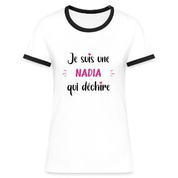 Je suis une nadia qui déchire - T-shirt contrasté Femme - blanc/noir - Devant - Selfina (174cm)