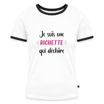 Je suis une bichette qui déchire - T-shirt contrasté Femme - blanc/noir - Devant - Selfina (174cm)