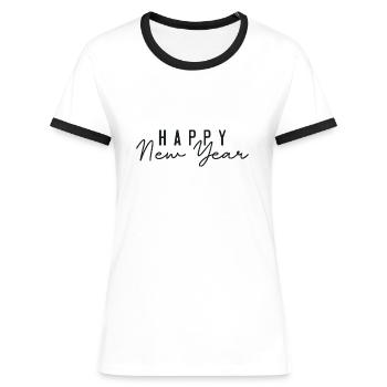 Happy New Year - T-shirt contrasté Femme - blanc/noir - Devant - Selfina (174cm)