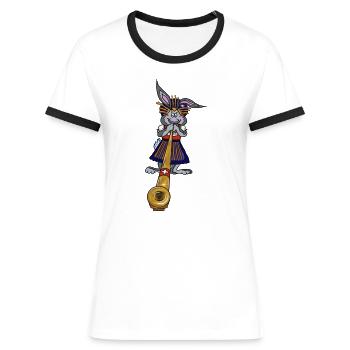 Lapin femme cor des Alpes - T-shirt contrasté Femme - blanc/noir - Devant - Selfina (174cm)