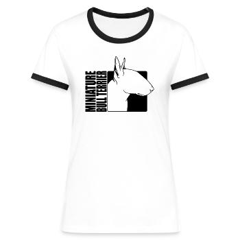 Miniature Bull Terrier Profil Hund Hunde Wilsigns - Frauen Kontrast-T-Shirt - Weiß/Schwarz - Vorne - Selfina (174cm)