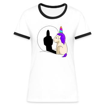 Drôle de licorne d’ombres majeur - T-shirt contrasté Femme - blanc/noir - Devant - Selfina (174cm)