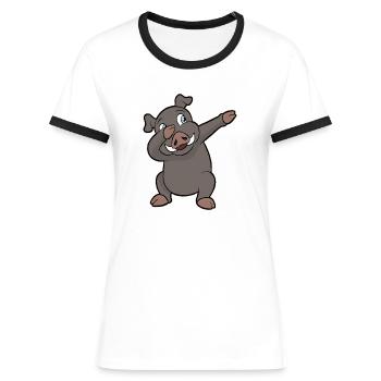 Phacochère animal de ferme - T-shirt contrasté Femme - blanc/noir - Devant - Selfina (174cm)