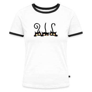 Schwarze Katzen - Frauen Kontrast-T-Shirt - Weiß/Schwarz - Vorne - Selfina (174cm)