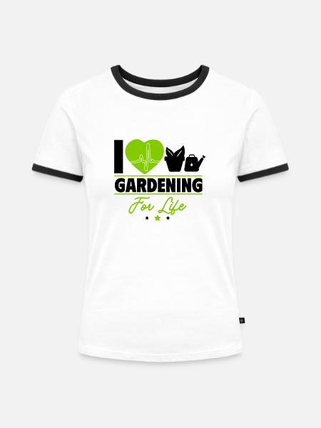 Ich liebe Gartenarbeit – für immer im Grünen! - Frauen Kontrast-T-Shirt - Weiß/Schwarz