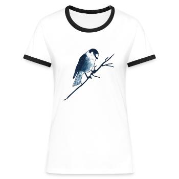 Spatz auf Ast - Frauen Kontrast-T-Shirt - Weiß/Schwarz - Vorne - Selfina (174cm)