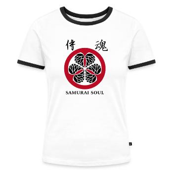 Samurai Kanji Oriental Symbols Black Theme - Women's Ringer T-Shirt - white/black - Front - Selfina (174cm)