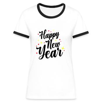 Bonne Année, Réveillon du Nouvel An - T-shirt contrasté Femme - blanc/noir - Devant - Selfina (174cm)