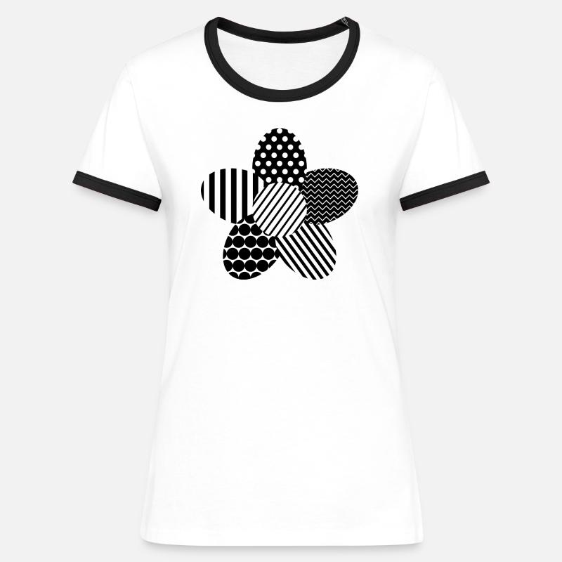 Flower with graphic pattern mix - Women's Ringer T-Shirt - white/black