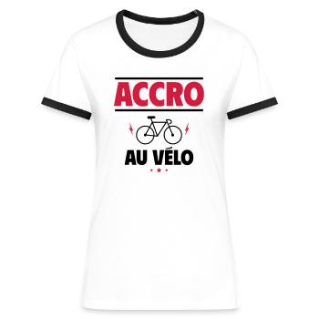 accro au vélo, cyclisme, cycliste - T-shirt contrasté Femme - blanc/noir - Devant - Selfina (174cm)